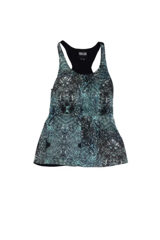 Vena Cava - Blue & Black Abstract Print Silk Tank Sz 2