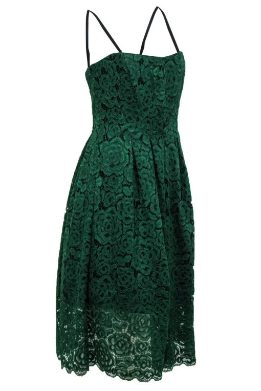 Vera Wang - Green Floral Lace Strapless Fit & Flare Dress Sz 8