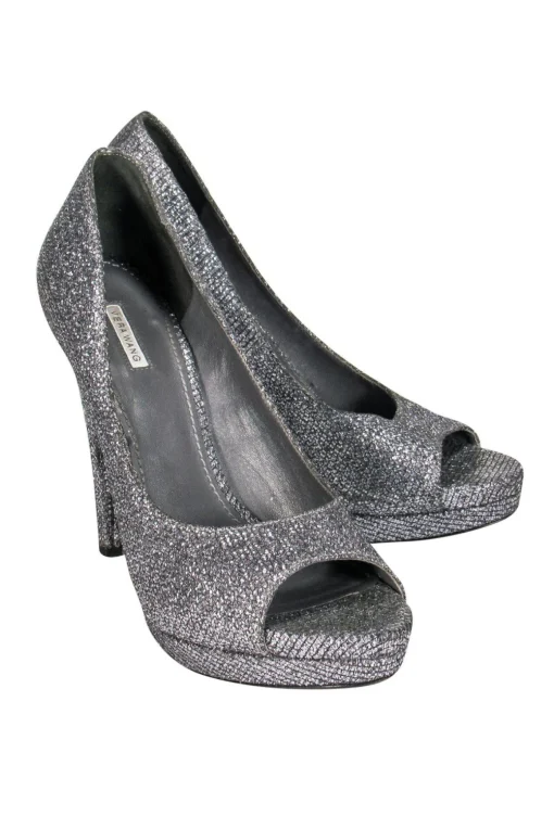Vera Wang - Gunmetal Glitter Peep-Toe Pumps Sz 7.5
