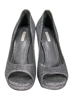 Vera Wang - Gunmetal Glitter Peep-Toe Pumps Sz 7.5
