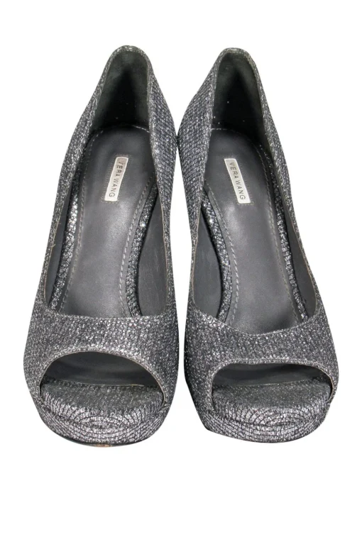 Vera Wang - Gunmetal Glitter Peep-Toe Pumps Sz 7.5