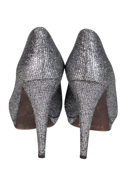 Vera Wang - Gunmetal Glitter Peep-Toe Pumps Sz 7.5