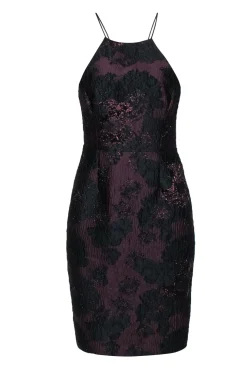Vera Wang - Plum & Black Metallic Floral Brocade Racer Front Cocktail Dress Sz 4