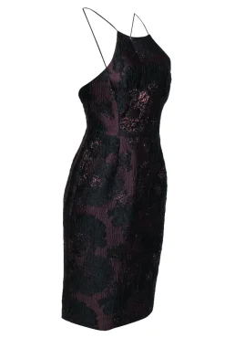 Vera Wang - Plum & Black Metallic Floral Brocade Racer Front Cocktail Dress Sz 4