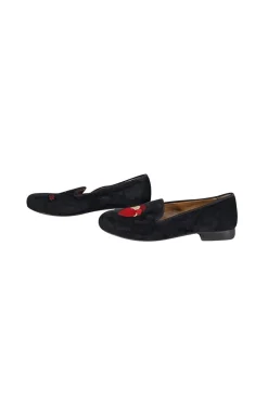Verameat - Black Velvet Embroidered Heart Breaker Smoking Shoe Flats sz 9