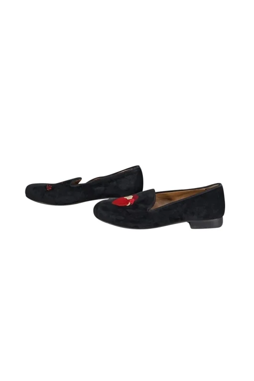Verameat - Black Velvet Embroidered Heart Breaker Smoking Shoe Flats sz 9