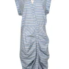 Veronica Beard - Baby Blue Striped Cap Sleeve Ruched Button Front Dress Sz 14