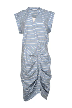 Veronica Beard - Baby Blue Striped Cap Sleeve Ruched Button Front Dress Sz 14