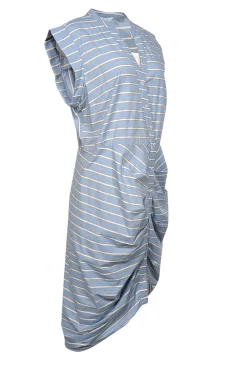 Veronica Beard - Baby Blue Striped Cap Sleeve Ruched Button Front Dress Sz 14