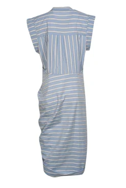 Veronica Beard - Baby Blue Striped Cap Sleeve Ruched Button Front Dress Sz 14