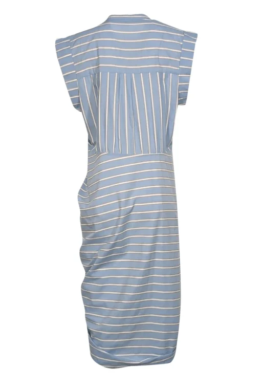 Veronica Beard - Baby Blue Striped Cap Sleeve Ruched Button Front Dress Sz 14