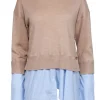 Veronica Beard - Beige Wool Sweater w/ Striped Shirting Sz M
