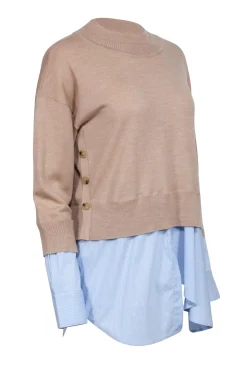 Veronica Beard - Beige Wool Sweater w/ Striped Shirting Sz M
