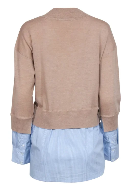 Veronica Beard - Beige Wool Sweater w/ Striped Shirting Sz M