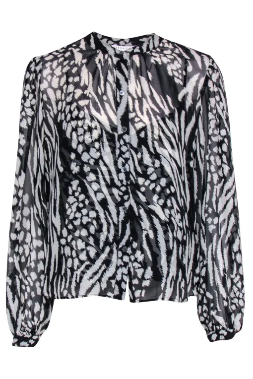 Veronica Beard - Black & Cream Silk Sheer Top Sz 14