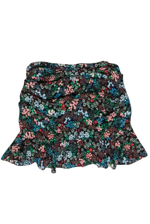 Veronica Beard - Black, Green & Red Floral Print Mini Skirt Sz 4