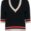Veronica Beard - Black Knit V-Neck Crop Sleeve Sweater Sz S
