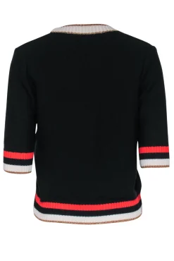 Veronica Beard - Black Knit V-Neck Crop Sleeve Sweater Sz S