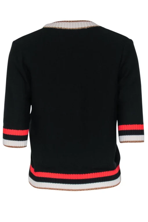 Veronica Beard - Black Knit V-Neck Crop Sleeve Sweater Sz S