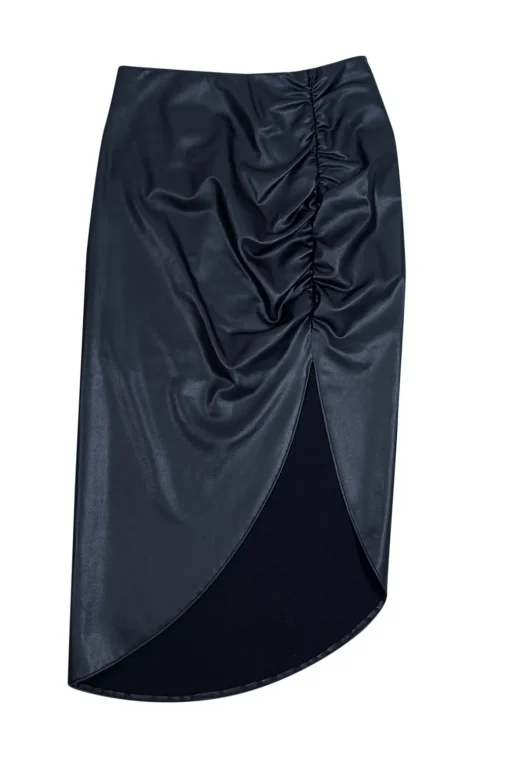 Veronica Beard - Black Ruched Faux Leather Skirt Sz 4