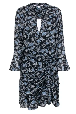 Veronica Beard - Black w/ Blue Floral Print Crop Sleeve Dress Sz 12