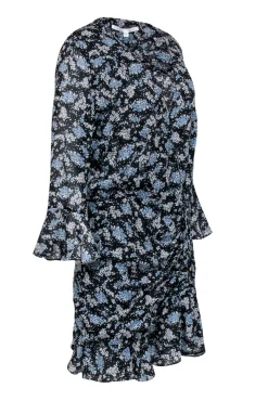 Veronica Beard - Black w/ Blue Floral Print Crop Sleeve Dress Sz 12