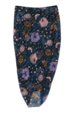 Veronica Beard - Black w/ Multicolor Floral Print Silk Ruched Skirt Sz 4