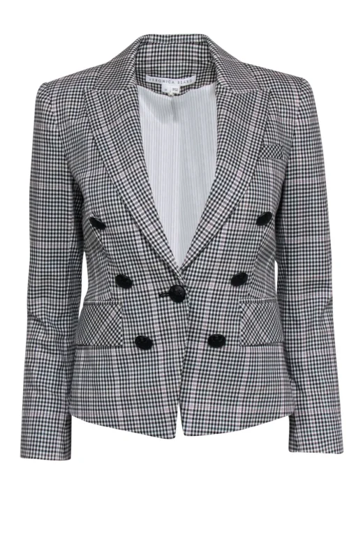 Veronica Beard - Black, White, & Purple Houndstooth Print Blazer Size 00