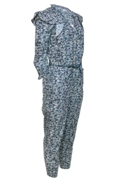 Veronica Beard - Blue & Cream Printed Button-Front Jumpsuit w/ Ruffles Sz 4