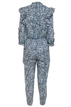 Veronica Beard - Blue & Cream Printed Button-Front Jumpsuit w/ Ruffles Sz 4