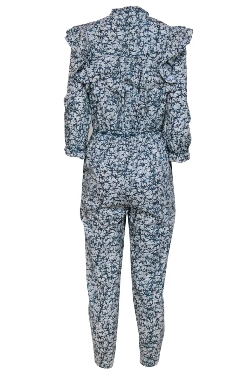 Veronica Beard - Blue & Cream Printed Button-Front Jumpsuit w/ Ruffles Sz 4