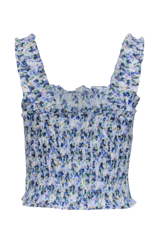 Veronica Beard - Blue Multicolor Printed Smocked Cropped Top Sz XS