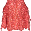 Veronica Beard - Bright Orange Silk Floral Cold Shoulder Top Sz 12