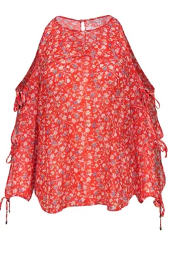 Veronica Beard - Bright Orange Silk Floral Cold Shoulder Top Sz 12