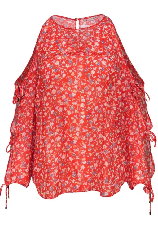 Veronica Beard - Bright Orange Silk Floral Cold Shoulder Top Sz 12