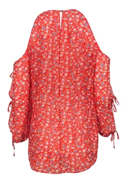 Veronica Beard - Bright Orange Silk Floral Cold Shoulder Top Sz 12
