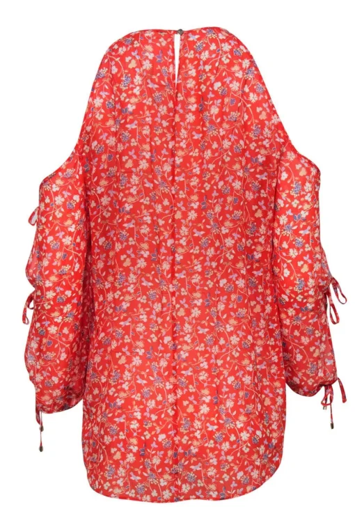 Veronica Beard - Bright Orange Silk Floral Cold Shoulder Top Sz 12