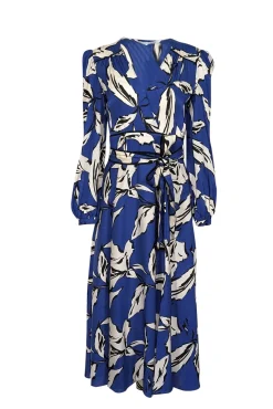 Veronica Beard - Cobalt Blue w/ Ivory & Black Botanical Print Silk Jacquard Dress Sz 2