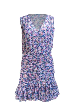 Veronica Beard - Lilac, Blue, & White Floral Print Silk Mini Dress Sz 4