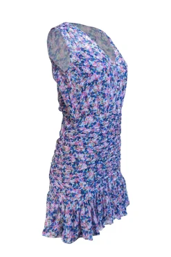 Veronica Beard - Lilac, Blue, & White Floral Print Silk Mini Dress Sz 4