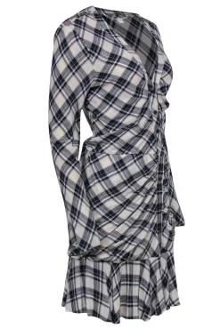 Veronica Beard - Navy & Cream Ruched Button-Up V-Neck Dress Sz 10