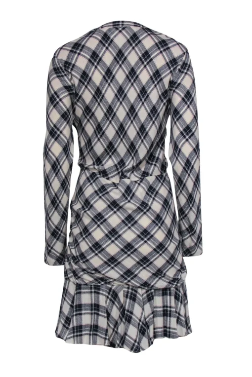 Veronica Beard - Navy & Cream Ruched Button-Up V-Neck Dress Sz 10