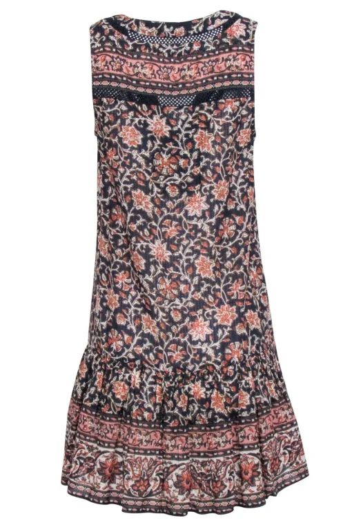 Veronica Beard - Navy & Orange Print Sleeveless V-Neckline Dress Sz XS