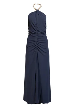 Veronica Beard - Navy Ruched Dress w/ Chain Link Halter Strap Sz S