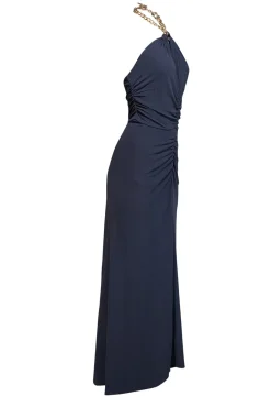 Veronica Beard - Navy Ruched Dress w/ Chain Link Halter Strap Sz S