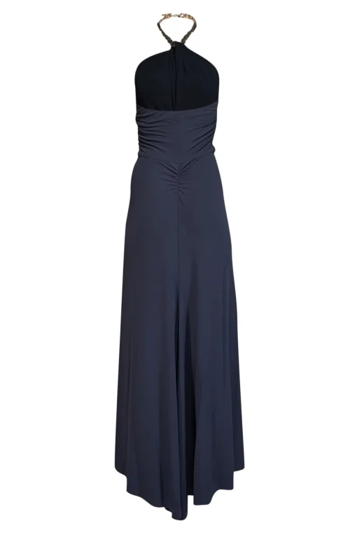 Veronica Beard - Navy Ruched Dress w/ Chain Link Halter Strap Sz S