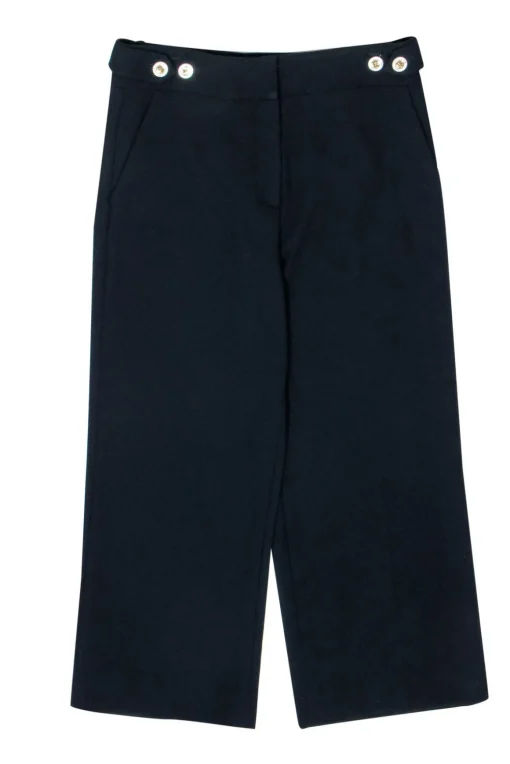 Veronica Beard - Navy Straight Leg Cropped Trousers w/ Buttons Sz 12