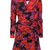 Veronica Beard - Red, Pink & Black Tropical Pattern Long Sleeve Mini Dress Sz 2