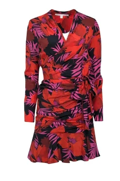 Veronica Beard - Red, Pink & Black Tropical Pattern Long Sleeve Mini Dress Sz 2
