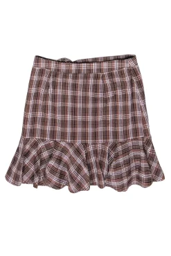 Veronica Beard - Tan, Maroon, & Navy Plaid Ruffled Mini Skirt Sz 4